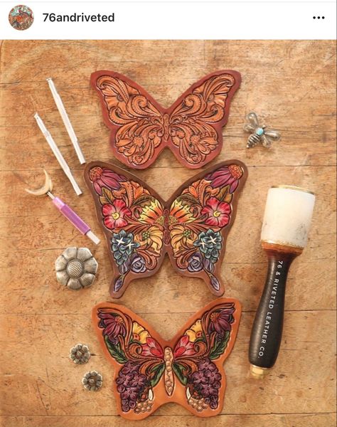 Tooled Leather Feather Pattern, Tooled Leather Patch, Sunflower Leather Tooling, Tooled Butterfly, Tooled Leather Sunflower Pattern, Tooled Leather Butterfly, Tooled Leather Floral Pattern, Custom Leather Work, Leather Designs