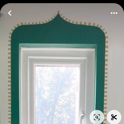 Painted Arch On Door, Painted Arch Around Door, Painted Wall Mirror, Painted Arch Around Window, Wall Painting Around Window, Painted Arch Window, Painted Arch Over Window, Painted Details On Wall, Stenciled Archway