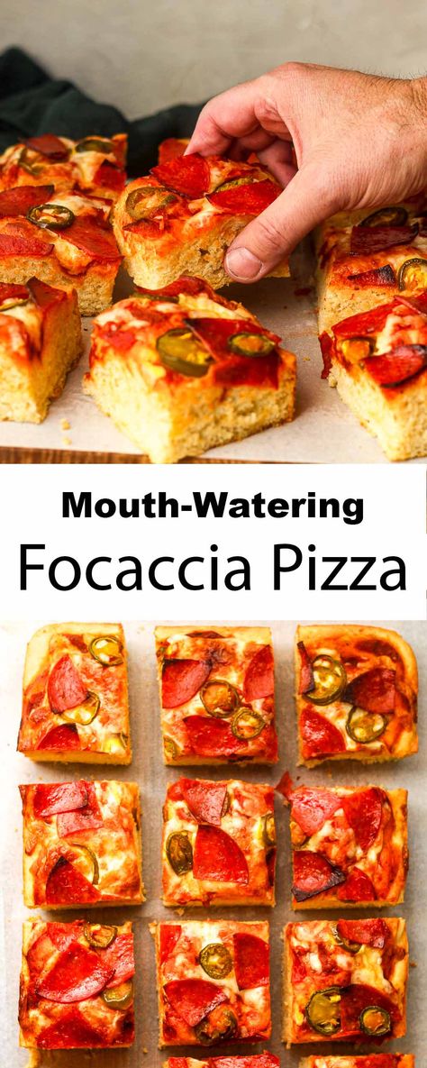 Focaccia pizza is a yummy twist on regular pizza. It has a light and fluffy crust made from focaccia bread that adds a great texture to each bite. It's topped with tasty tomato sauce, melted cheese, and your favorite toppings. Your whole family will love it! Tomato Focaccia Bread Recipe, Sun Dried Tomato Foccacia Bread Recipes, Tomato Sauce Foccacia Bread, Tomato Mozzarella Foccacia Bread, Tomato And Mozzarella On Focaccia, Focaccia Pizza, Foccacia Bread, Bread Toppings, Focaccia Bread Recipe