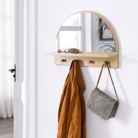 Arch Mirror Entryway, Round Bar Table, Wall Mirror With Shelf, Entryway Mirror, Mirror With Hooks, Arched Mirror, Entryway Wall, Arch Mirror, Dog Leashes