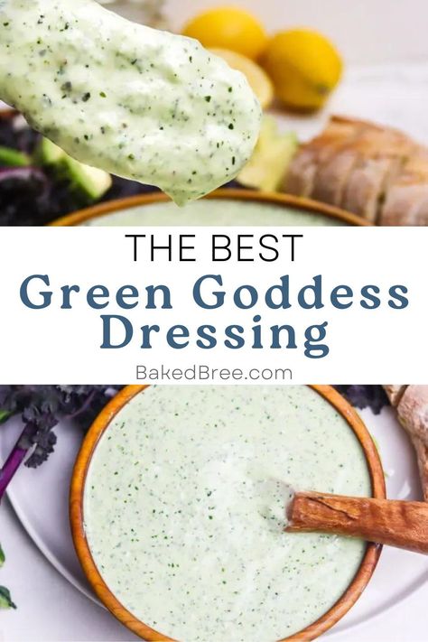 Dress your salads in green glory with our vibrant Green Goddess Dressing. A burst of freshness in every bite, turning ordinary salads into extraordinary delights. Best Green Goddess Dressing Recipe, Green Goddess Dressing Panera, Green Goddess Salad Dressing Recipe, Green Goddess Dressing Recipe Panera, Mint Dressing Recipe, Homemade Green Goddess Dressing, Green Godesses Salad Dressing, Green Goddess Salad Panera, Green Godesses Dressing