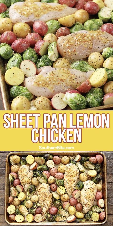 Sheet Pan Lemon Chicken, Chicken Sheet Pan Recipe, Pan Lemon Chicken, Pan Chicken Breast, Chicken Brussel Sprouts, Easy Lemon Chicken, Chicken Recipes Boneless, Sheet Pan Dinners Chicken, Sheet Pan Suppers