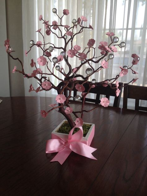 Cherry blossom centerpieces For baby shower, quinceañera, wedding, or any party decor from  Divine Crafted Cherry Blossom Centerpiece, Blossom Tree Wedding, Branch Centerpiece, Tree Branch Centerpieces, Branch Centerpieces Wedding, Cherry Blossom Party, Branch Centerpieces, Tree Centerpieces, Diy Bebe