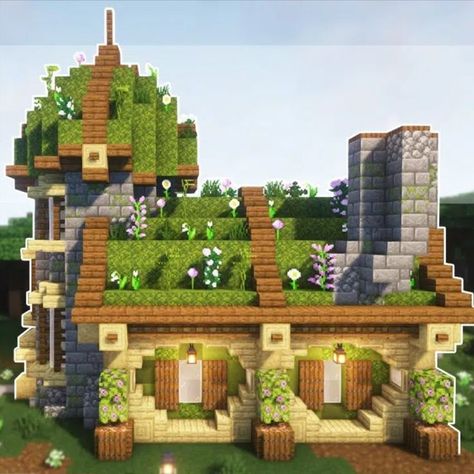 Minecraft House Ideas Tutorial, Minecraft House Ideas Small, Overgrown Minecraft, Mossy Cottage, Minecraft Roof, Minecraft Small House, Cottage Minecraft, Minecraft House Ideas, Case Minecraft