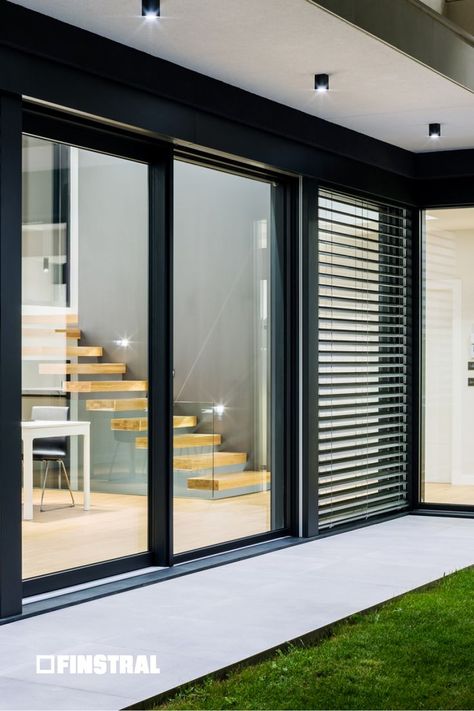 Slender black aluminium frames for a modern look. #finstral #finstralinternational #window #aluminium #glass #architecture #inspiration #home #welcomehome #design #style #uniquestyle #innovation #functional #aesthetic #highquality 📷 Marcos Vega Garcia Black Aluminium Windows, Window Aluminium, Window Security Bars, Glass Architecture, Functional Aesthetic, Aluminium Windows And Doors, Window Security, Dark Style, Architecture Inspiration