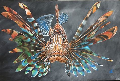 Lionfish Tattoo, Puffer Fish Art, Cool Sea Creatures, Weedy Sea Dragon, Ocean Paintings, Sea Creatures Art, Wild Animals Photography, Underwater Art, Lion Fish