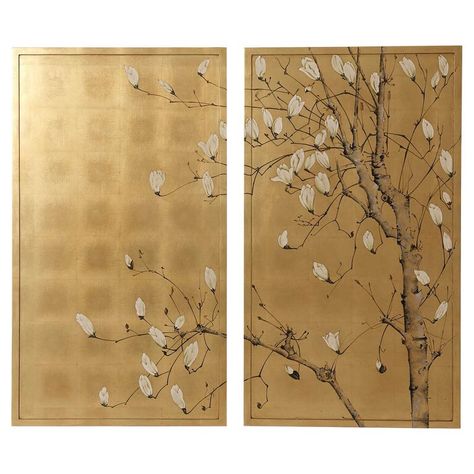 Japanese Magnolia, Magnolia Paint, Japanese Tree, Spring Furniture, Modern Art Decor, Theodore Alexander, Metallic Wallpaper, Acrylic Frames, Japanese Painting