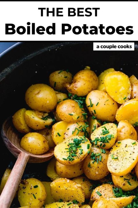 These boiled potatoes are buttery and delicious! Here’s how to boil potatoes with the best creamy texture and salty, herby flavor. Boiled Potato Recipes, How To Boil Potatoes, Roasted Smashed Potatoes, French Potato Salad, Boil Potatoes, French Potatoes, Winter Salad Recipes, A Couple Cooks, Salad Dressing Recipes Healthy