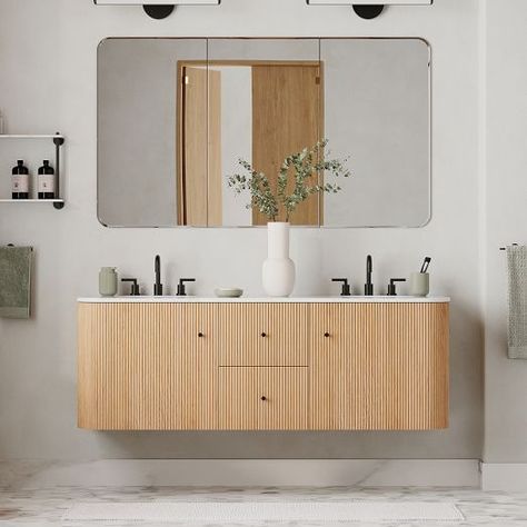 Bathroom Renovation | West Elm Floating Double Vanity Bathroom, Double Vanity Ideas, West Elm Bathroom, Floating Vanity Bathroom, Bathroom Furniture Modern, Sophisticated Bathroom, Vanity Faucet, Floating Bathroom Vanity, Vanity Ideas