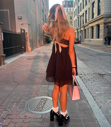 Babydoll Dress Shoes, Socks And Heels Outfit Dress, Dress With Socks And Heels, Babydoll Slip Dress Outfit, Madden Girl Mary Jane Outfit, Babydoll Shoes Outfit, Dress And Mary Janes Outfit, Mary Jane Dress Outfit, Mary Janes Heels Outfit