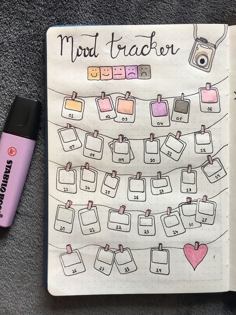 Bujo Monthly Page Ideas, Journaling Ideas Mood Tracker, Mood Tracker For February, Pink Mood Tracker, Bujo Ideas 2024, Mood Tracker Journal Ideas, Monthly Log Ideas, Monthly Tracker Ideas, Mood Tracker Design