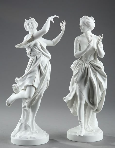 TWO VISTA ALEGRE BISCUIT REPRESENTING DANCE AND COMEDY MUSES 1890 Greek Goddess Art, Cemetery Statues, Medusa Art, Ancient Greek Sculpture, Classic Sculpture, Greek Statues, Antique Sculpture, Roman Sculpture, Greek Sculpture