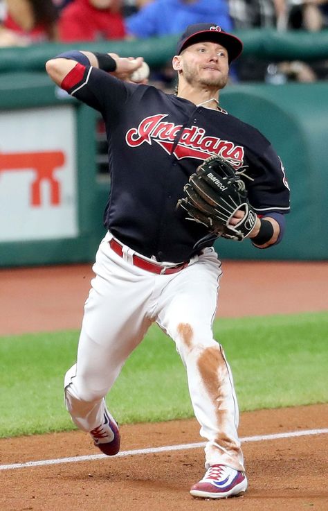 Cleveland Indians Josh Donaldson throws out the Chicago White Sox Ryan Cordell in the 3rd inning at Progressive Field. September 19, 2018. (Chuck Crow/The Plain Dealer). Indians won 4-1. Josh Donaldson, Cleveland Indians Baseball, Baseball Helmet, Indians Baseball, Baseball Equipment, September 19, Cleveland Indians, Shirt Mockup, Baseball Players