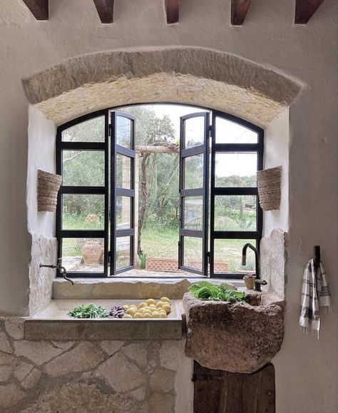 Rustic Mediterranean Farmhouse, Italian Farmhouse, Farmhouse Pantry, House In Nature, French Country Farmhouse, Island Living, Girl House, Village Houses, Stone Houses