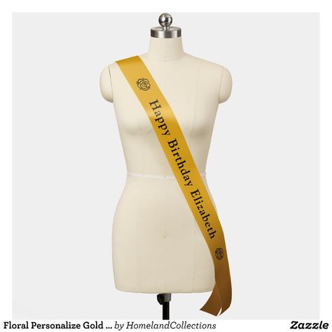 Floral Personalize Gold Sash - Sashes Gift Idea. School Prom, Prom Queen, Prom Queens, School Events, Personalized Note Cards, Personalized Notes, Special People, Birthday Party Supplies, Personalized Gifts