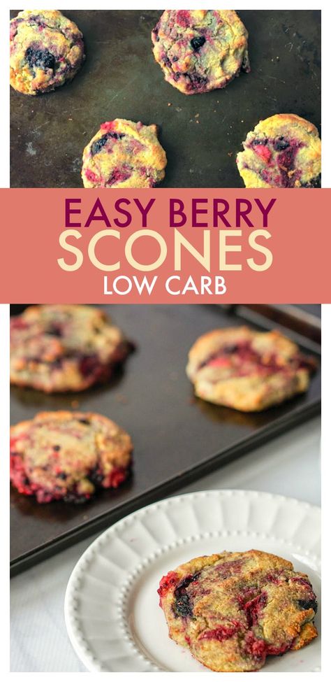 These low carb berry scones not only low carb, they are gluten free and so delicious! Using almond flour and frozen berries it takes only minutes. Keto Mixed Berry Muffins Almond Flour, Berry Scones Recipe, Keto Scones, Lchf Breakfast, Using Almond Flour, Berry Scones, Drop Scones, Low Carb Soup Recipes, Low Carb Low Fat Recipes