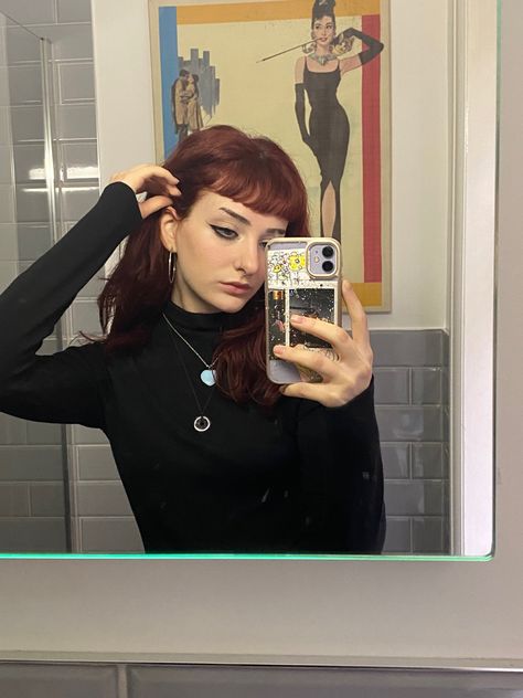 Red Hair Micro Bangs, Micro Bangs Red Hair, Micro Bangs Curly Hair, Micro Bangs Hairstyle, Mini Bangs Hair, Micro Bangs, Dye Inspiration, Cherry Red Hair, 2023 Hair