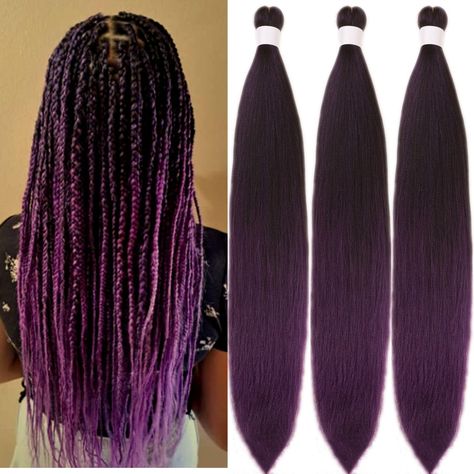 PRICES MAY VARY. Made With 100% Kanekalon Fiber：Leticia Higher Quality Pre stretched Braiding Hair . Light & Soft Touch：Soft as Human Hair,Not Tangle,Not Shedding. Hot Water Set：1 Second Lock Ends in Hot Water. Pre stretched to Save on Prep Time-Can Be Used For Box Braids,Knotless,Boho Hair,Locs Hair,.etc. Pre-Layered for a Natural,Finished Style. Knotless Braids With Purple, Purple Braiding Hair, Box Braid Extensions, Box Braids Knotless, Purple Box Braids, Hair Box Braids, Pre Stretched Braiding Hair, Braids Knotless, Hair Locs