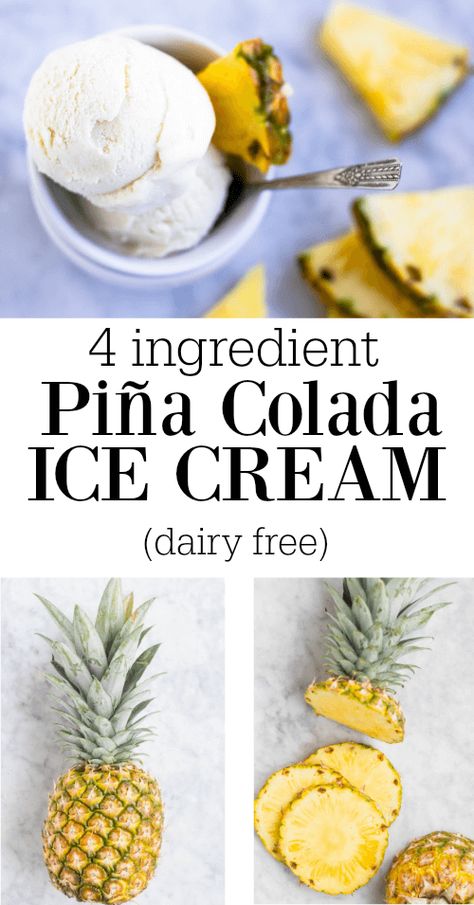 This Piña Colada Ice Cream is my dairy free version of coconut pineapple heaven. Delicious. You won't believe it's only 4 ingredients and just a few minutes of prep time. Pina Colada Ice Cream, Ice Cream Dairy Free, My Dairy, Ice Cream Maker Recipes, Dairy Free Ice Cream, Homemade Ice Cream Recipes, Sorbet Recipes, Healthy Ice Cream, Vegan Ice Cream