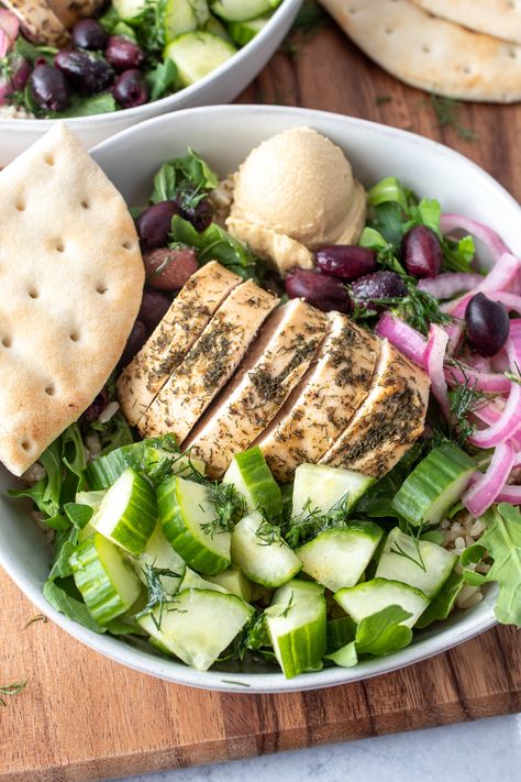 Copycat Cava Mediterranean Bowls — Captured Cravings Copycat Cava, Cava Bowl, Lemon Dill Dressing, Mediterranean Bowl, Mediterranean Bowls, Dill Dressing, Healthy Bowls Recipes, Lemon Dill, Easy Dinner Recipe