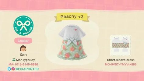 Cute Animal Crossing Outfits, Acnh Design Id Codes, Animal Crossing Outfits, Cute Animal Crossing, Simple Beach Outfit, Cute Cropped Shirts, Peach Clothes, Animal Crossing Guide, Acnh Design