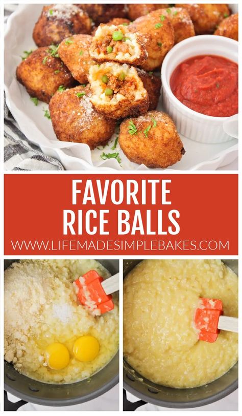 Sicilian Arancini are deliciously plump stuffed rice balls filled with meat and peas and deep fried. They make perfect party treats. #riceballs #stuffedriceballs #appetizers #italianriceballs #rice Ground Beef Rice Balls, Fried Rice Balls Italian, Mini Rice Balls, How To Make Rice Balls Recipes, Rice Balls Italian, Arancini Recipe Italian, Italian Rice Balls Recipe, Deep Fried Rice, Stuffed Rice Balls