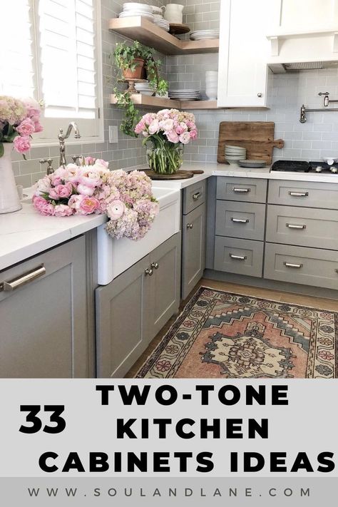 Farmhouse Kitchen Cabinets Ideas, Two Toned Kitchen Cabinets, Kitchen Cabinet Inspiration, Kitchen Cabinets Ideas, Two Tone Kitchen Cabinets, Bold Kitchen, Small Kitchen Cabinets, Painted Kitchen Cabinets Colors, Best Kitchen Cabinets