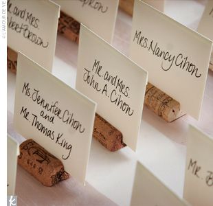 wine corks. Cork Place Cards, Wine Cork Place Card Holder, Eco Friendly Wedding, Wine Corks, Cork Crafts, Wine Parties, Wedding Invitations Diy, Wedding Wishes, Wine Cork