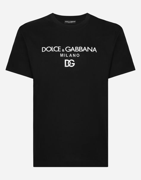 Cotton jersey T-shirt with DG embroidery and print: Regular fit Round neck Short sleeves The piece measures 72 cm from the rear collar seam on a size IT 48 The model is 185 cm tall and wears a size IT 48 Made in Italy Dolce Gabbana T Shirt, Latest T Shirt, Dolce And Gabbana Man, Top Designer Brands, High End Fashion, Back Tattoo, Dolce & Gabbana, Jersey T Shirt, Black Tshirt