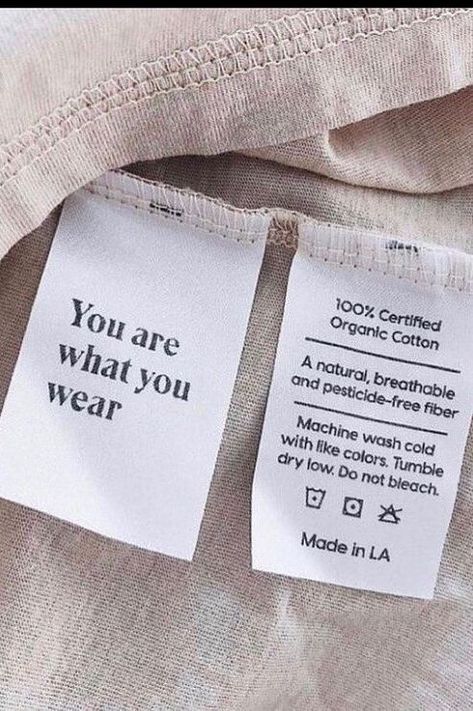 Organic cotton is not only better for your skin, it’s better for the land and people who grow it. It’s often confused with 100% Cotton and it’s easy to see why. However, there are some helpful certifications you can look out for when you are shopping for organic. Learn more about the differences by heading to The Vendeur. Follow along on Instagram for more tips, advice and interviews about sustainable fashion, ethical shopping and sustainable living. Image shared from: @luciejenbea. Clothing Labels Design, Clothing Packaging, Label Tag, Clothing Tags, Tag Design, Fashion Quotes, Clothing Labels, 로고 디자인, Hang Tags