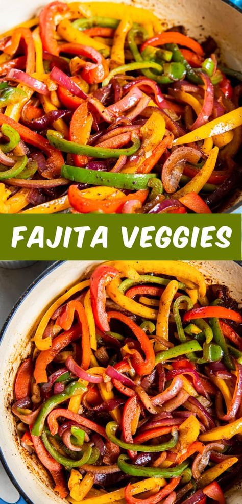 Fajita veggies are the perfect side dish! Enjoy the classic Tex-Mex flavor at home with a few simple ingredients in a sizzling skillet in under 20 minutes. Bell Pepper Side Dish, Fajita Veggies, Mexican Favorites, Fajita Vegetables, Easy Vegetable Side Dishes, Homemade Fajita Seasoning, Savory Meals, Canned Goods, Mexican Foods