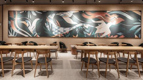 STARBUCKS Reserve — PETIT CHINOISERIE Starbucks Interior, Starbucks Design, Starbucks Store, Cafe Seating, Starbucks Reserve, Cafe Branding, Wall Graphic, Small Cafe, Bench Seating