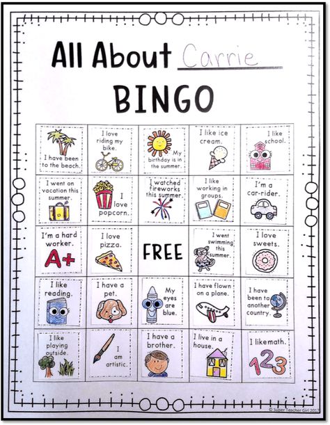 All About Me Bingo – Super Teacher Girl Bingo About Me, All About Me Games, All About Me Bingo, Get To Know You Bingo For Kids, All About Me Elementary, Get To Know Me Bingo, Get To Know Me Activities For Kids, All About Me Activity, All About Me Activities Elementary