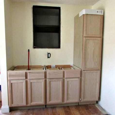 Butlers Pantry Using Stock Cabinets Diy Pantry With Stock Cabinets, Stock Kitchen Cabinets Ideas, Stock Cabinet Ideas, Unfinished Kitchen Cabinets Ideas, Unfinished Cabinet Ideas, Stock Cabinets For Built In, Stock Cabinets Kitchen, Cabinets In Pantry, Farm Cabinets