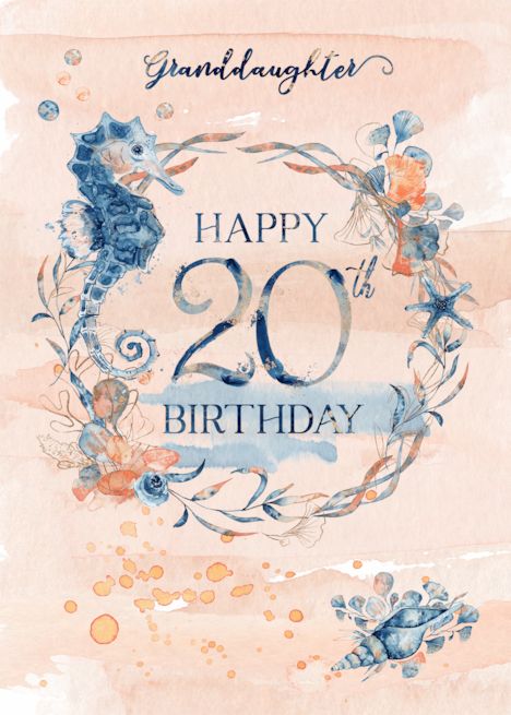 Granddaughter 20th Birthday Watercolor Effect Underwater Scene card Shells Watercolor, Birthday Granddaughter, Happy 28th Birthday, Birthday Card Template Free, Happy 22nd Birthday, Birthday Watercolor, Happy 20th Birthday, Creative Birthday Cards, 32 Birthday