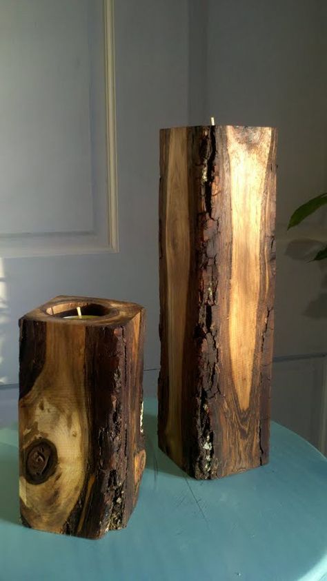 Local Wood Candle holders Rustic Tealight Holder, Wooden Vases, Log Candles, Table Lights, Rustic Candle Holders, Candleholder Centerpieces, Diy Candle Holders, Rustic Candles, Diy Holz