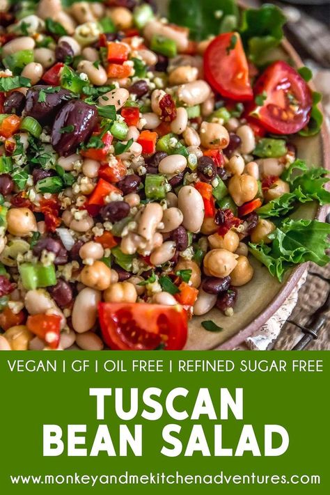 Tuscan Bean Salad! Tuscan Bean Salad, Quinoa Dishes, Tandoori Masala, Ham Salad, Vegan Salad, Aromatic Herbs, Mediterranean Diet Recipes, Bean Salad, Bean Recipes