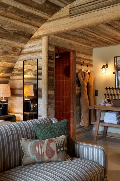 Soho Farmhouse Interiors, Emperor Size Bed, Soho House Istanbul, Farmhouse Cabin, Soho Farmhouse, Quonset Hut, Girl Bedding, Indoor Outdoor Pool