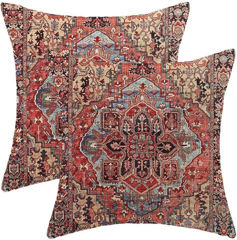 Amazon.com: AEIOAE Turkish Persian Pillow Covers 20x20 Set of 2 Red Boho Vintage Style Decorative Throw Pillow Outdoor Linen Square Farmhouse Decor Retro Cushion Cover for Home Couch Sofa : Home & Kitchen Square Farmhouse, Massage Room Decor, Boho Vintage Style, Retro Throw Pillows, Colorful Pillow, Boho Style Decor, Spring Pillows, Boho Throw Pillows, Sofa Office