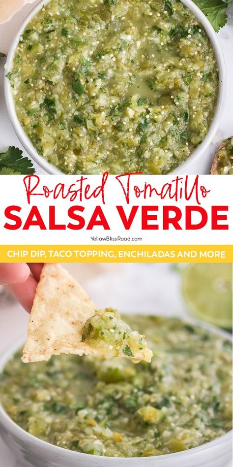 Homemade Salsa Verde is a roasted Tomatillo Salsa that is easy to make and so flavorful as a chip dip, or in enchiladas, tacos and more. Incredible Appetizers, Roasted Tomatillo Salsa Verde, Roasted Salsa Verde, Tomatillo Recipes, Best Salsa, Roasted Tomatillo Salsa, Roasted Salsa, Homemade Salsa Verde, The Chunky Chef