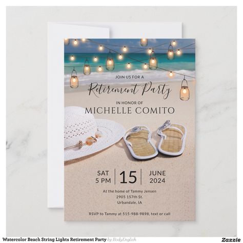 Create your own Invitation | Zazzle Beach Themed Retirement Party, Beach Retirement Party, Lisa Party, Work Retirement Party Ideas, Retirement Party Banner, Farewell Ideas, Sailing Party, Retirement Party Invitation, Hanging String Lights