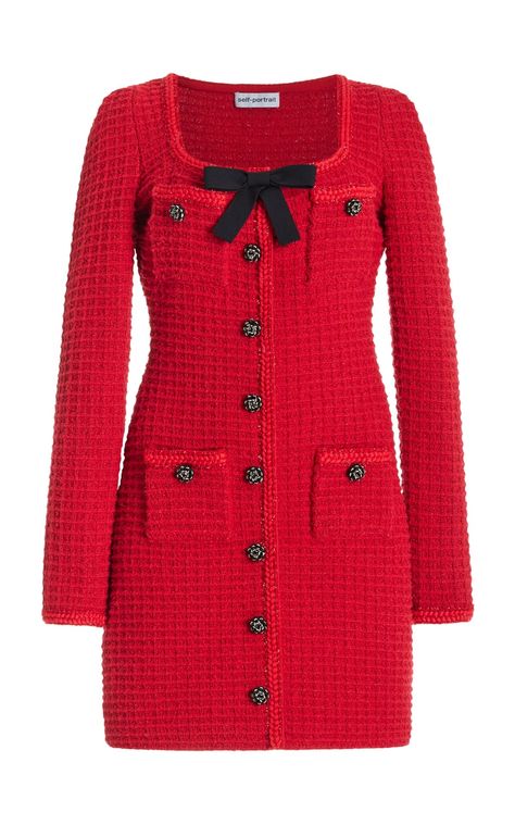 Red Tweed Dress, Tweed Mini Dress, Corporate Attire, Self Portrait Dress, Tweed Dress, Dolce E Gabbana, Long Sleeve Midi Dress, Ladies Dress Design, Looks Vintage