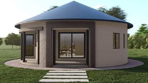 Hexagon House, Round House Plans, House Plans South Africa, Rural Home, Diy Flower Beds, Hut House, Round Building, African House, Thatched House