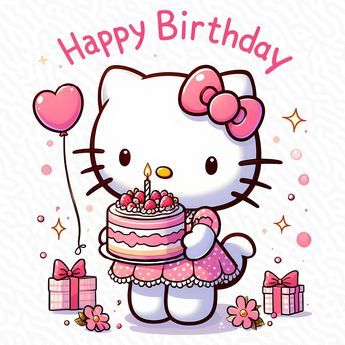 Hello Kitty Happy Birthday, Hello Kitty Happy, Hello Kitty Birthday Theme, Hello Kitty Imagenes, Gata Marie, Cat Birthday Party, Kitty Images, Hello Kitty Backgrounds, Hello Kitty Party