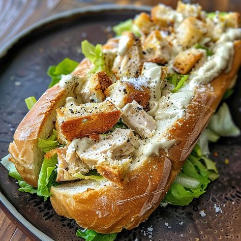 �🥪 Enjoy the ultimate Chopped Chicken Finger Caesar Hoagie! 🥗✨ #ChickenCaesarHoagie #DeliciousSandwich Chopped Chicken Finger Caesar Hoagie Ingredients: Chicken tenders, cooked and chopped (1 lb) Hoagie rolls (4) Romaine lettuce, chopped (2 cups) Caesar dressing (1/2 cup) Parmesan cheese, grated (1/4 cup) Croutons, crushed (1/2 cup) Salt and pepper to taste Instructions: In a bowl, toss chopped chicken tenders with Caesar dressing. Split hoagie rolls and layer with romaine lettuce. Add chi... Chicken Hoagie, Chicken Finger, Hoagie Rolls, Instagram Recipes, Twisted Recipes, Nice Food, Caesar Dressing, Chicken Fingers, Yummy Comfort Food