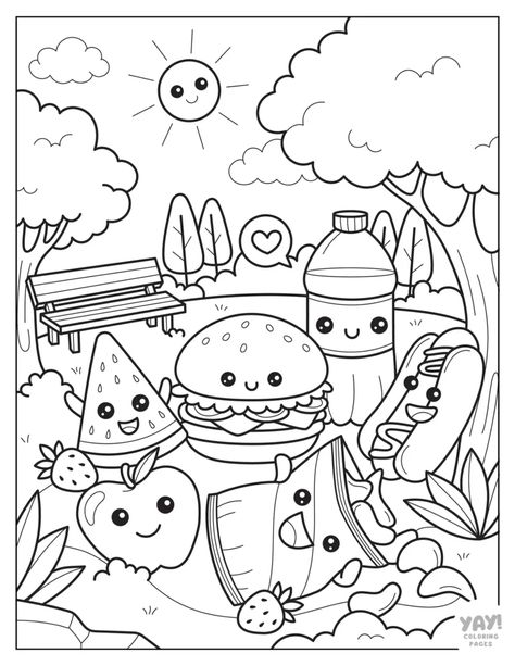 Burger Coloring Page, Mcdonalds Coloring Pages, Yay Coloring Pages, Watermelon Burger, Dog Colouring Pages, Kawaii Colouring Pages, Free Printable Coloring Pages For Kids, Kawaii Picnic, Burger Hot Dog