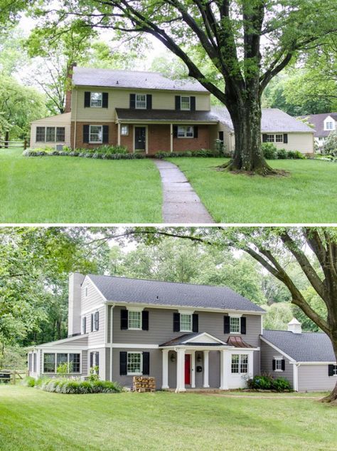 Colonial House Exteriors, Exterior House Renovation, Painted Brick House, House Makeovers, Exterior House Remodel, Home Exterior Makeover, Exterior Renovation, Brick Exterior House, Exterior Makeover