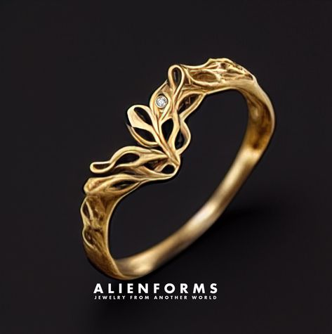 Handcrafted Wedding Rings, Sci Fi Jewelry, Whimsical Ring, Leaves Ring, Gold Color Combination, Art Nouveau Ring, Gold Leaf Rings, Vine Ring, Twig Ring