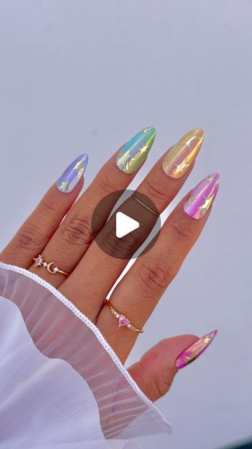 Daily Charme Official on Instagram: "Rainbow Chrome Star Summer Nails ⭐✨🌈 Comment “STAR” for everything you need to recreate this look!

Save & share for inspo!

✨
✨
✨

#chromenails #summernails #ombrenails #skittlenails #almondnails #glazeddonutnails #iridescentnails #nailtutorial #nailhack #summernails2024 #nailchrome" Chrome Rainbow Nails, Rainbow Nail Art Designs, Chrome Star, Rainbow Chrome, Basic Nail, Rainbow Nail Art, Beautiful Lipstick, Basic Nails, Festival Nails