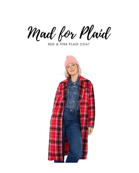 Mad for plaid with this red and pink plaid coat Plaid Coat Outfit, Overcoat For Women, Red Plaid Coat, Coat Outfit, Pink Coat, Plaid Coat, Chilly Weather, Pink And Red, Pink Plaid